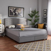 Baxton Studio Netti-Grey-King Netti Light Grey Fabric Upholstered 2-Drawer King Size Platform Storage Bed